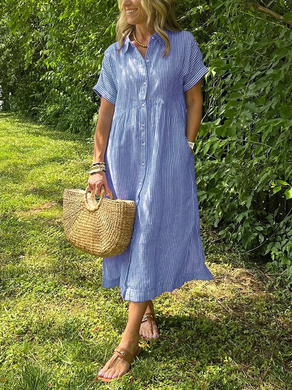 Robe chemise midi à rayures pour femme
