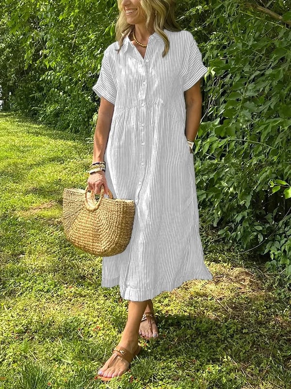 Robe chemise midi à rayures pour femme