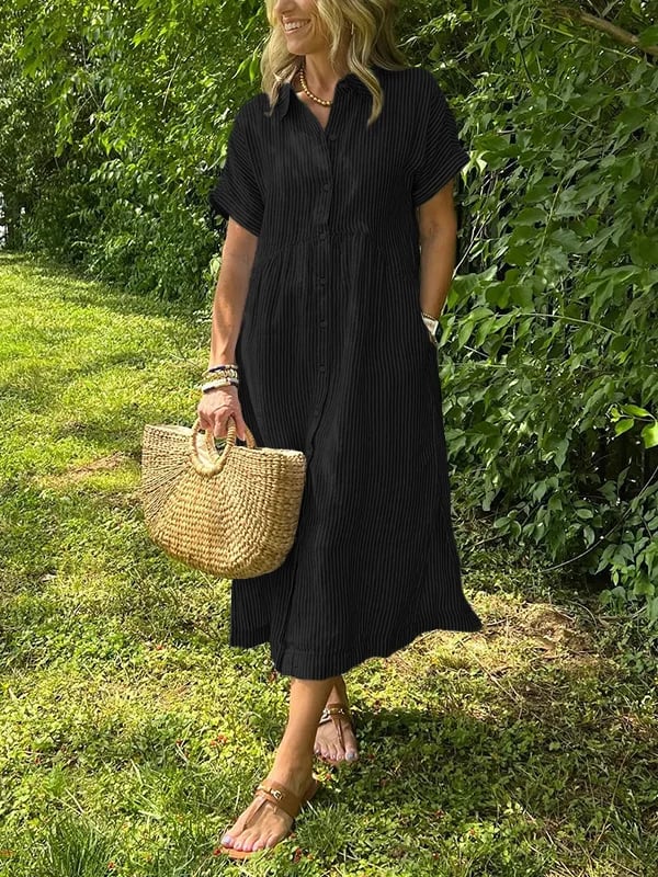Robe chemise midi à rayures pour femme