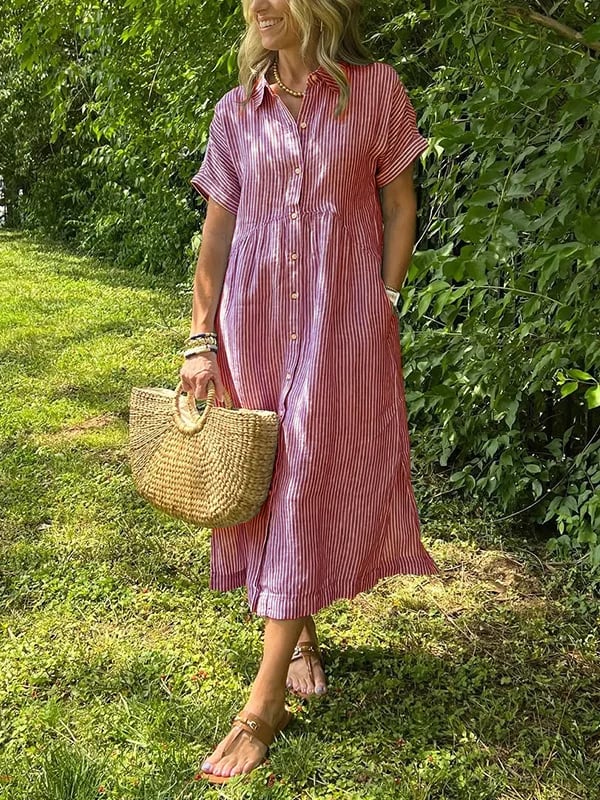Robe chemise midi à rayures pour femme