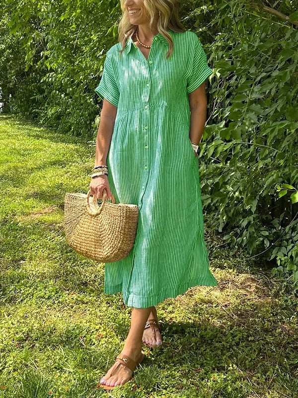 Robe chemise midi à rayures pour femme