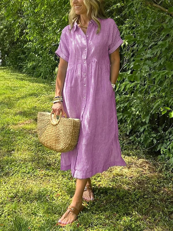 Robe chemise midi à rayures pour femme