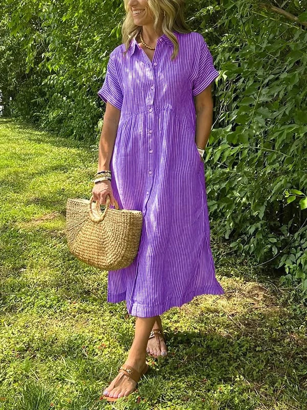 Robe chemise midi à rayures pour femme