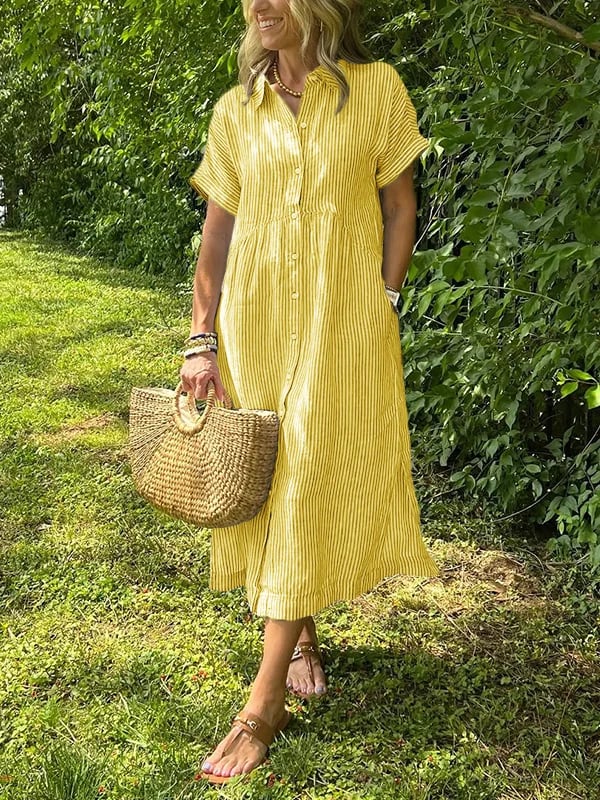 Robe chemise midi à rayures pour femme