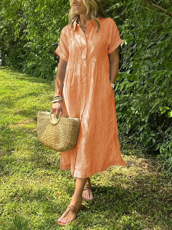 Robe chemise midi à rayures pour femme