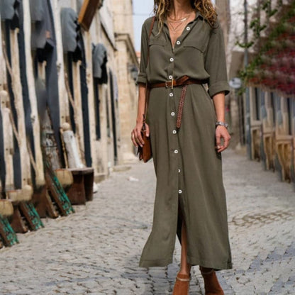 Robe chemise midi avec ceinture pour femme