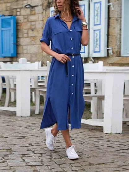 Robe chemise midi avec ceinture pour femme
