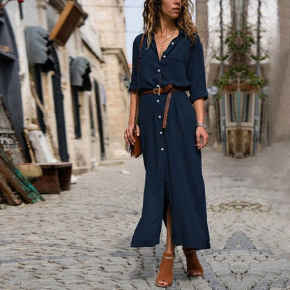 Robe chemise midi avec ceinture pour femme