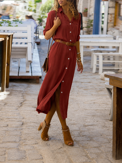 Robe chemise midi avec ceinture pour femme