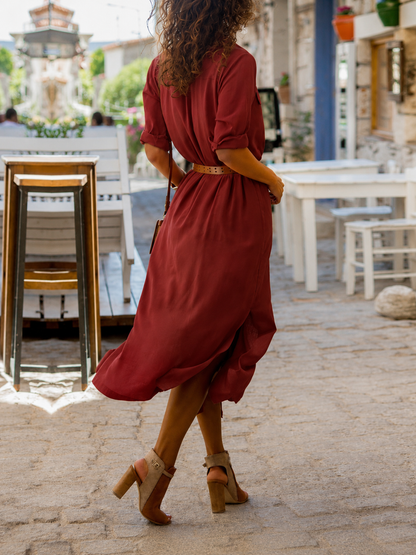 Robe chemise midi avec ceinture pour femme