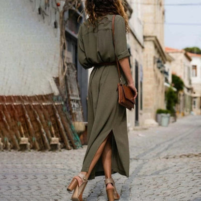 Robe chemise midi avec ceinture pour femme