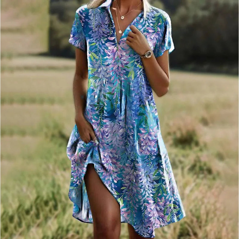 Robe chemise mini à fleurs pour femme