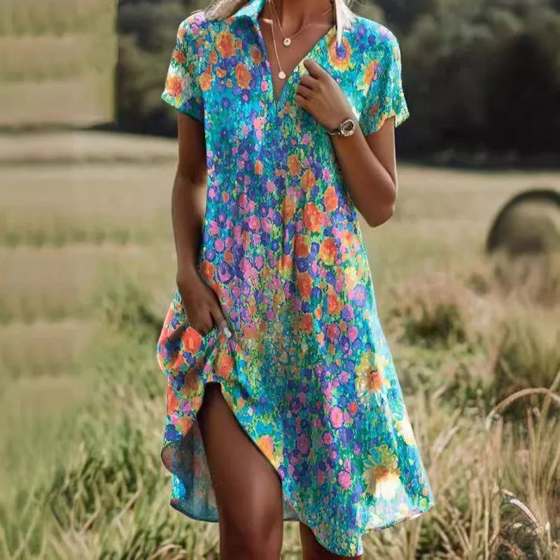 Robe chemise mini à fleurs pour femme