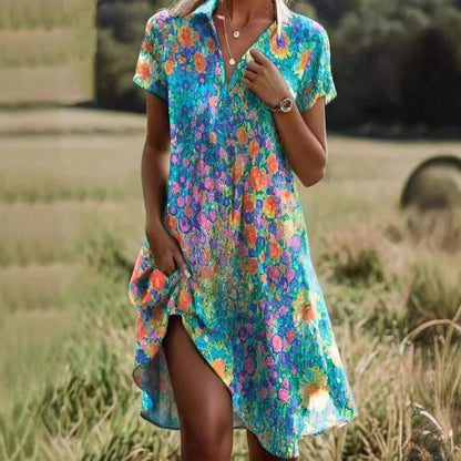 Robe chemise mini à fleurs pour femme