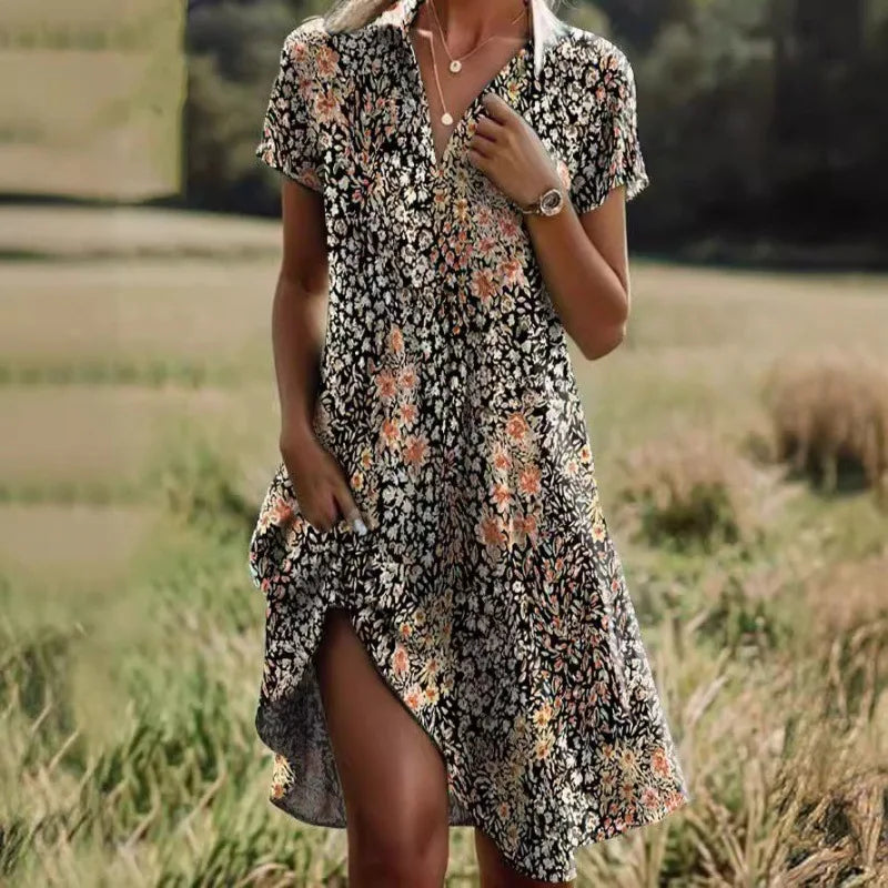Robe chemise mini à fleurs pour femme
