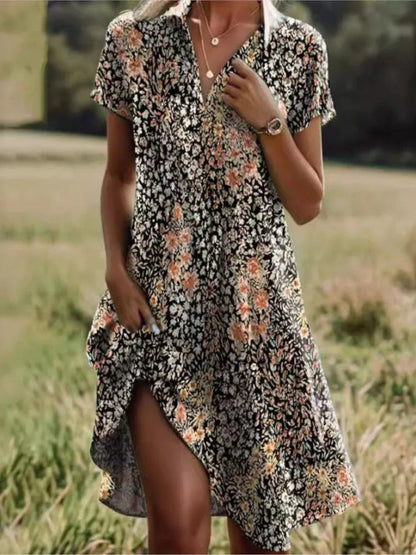 Robe chemise mini à fleurs pour femme
