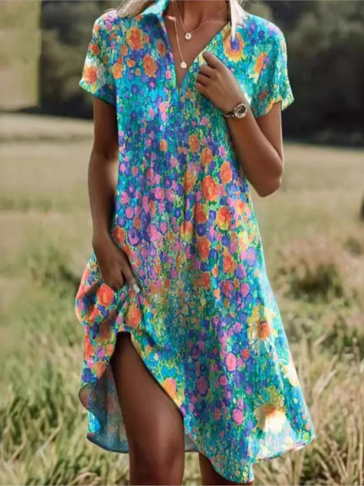 Robe chemise mini à fleurs pour femme