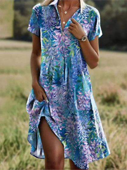 Robe chemise mini à fleurs pour femme