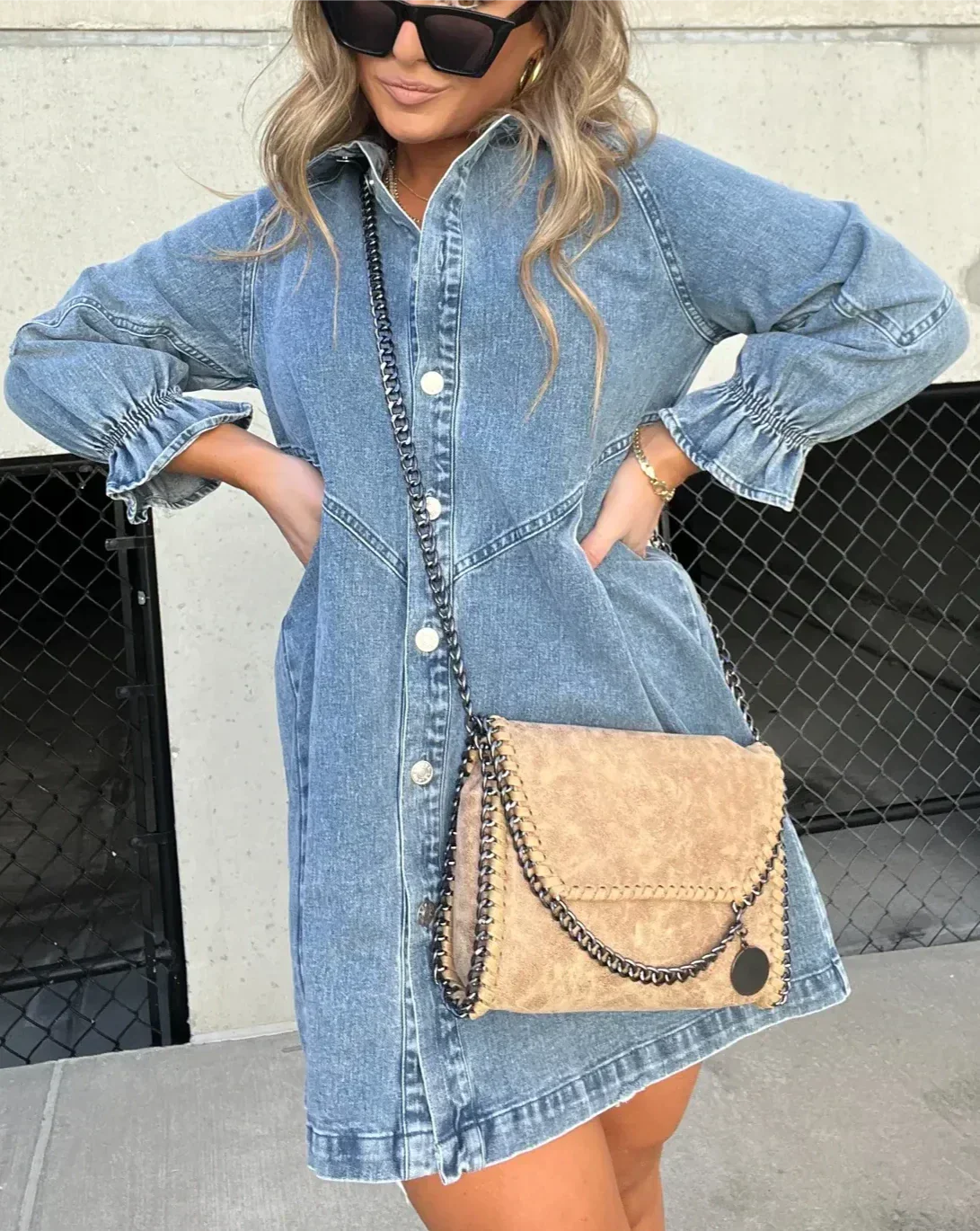 Robe chemise mini boutonnée femme