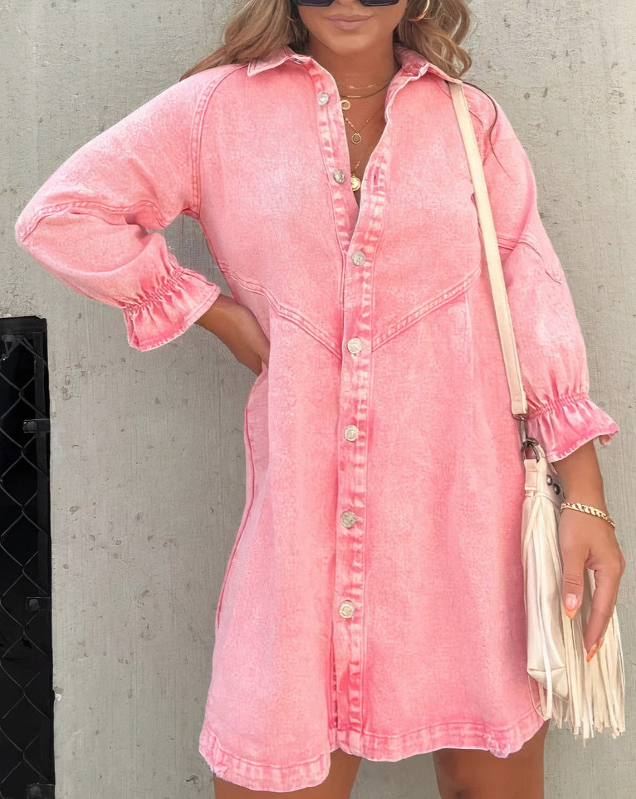 Robe chemise mini boutonnée femme