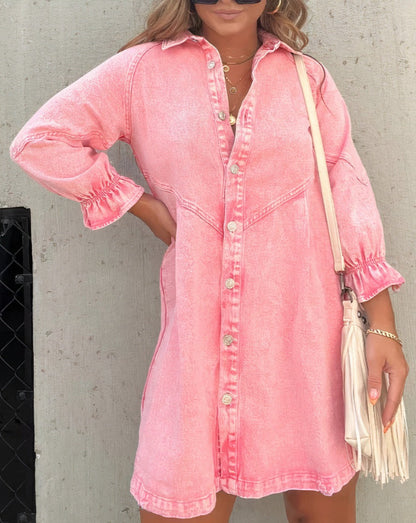 Robe chemise mini boutonnée femme