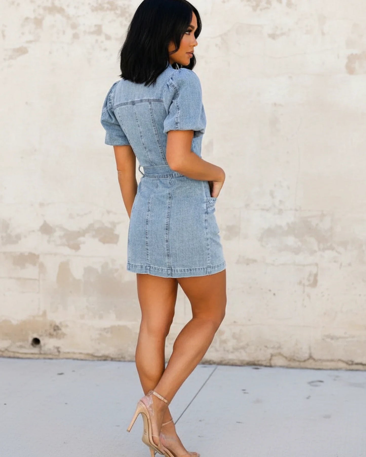 Robe chemise mini ceinturée femme