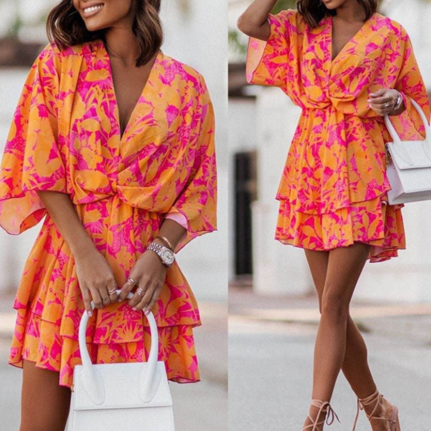 Robe d'été ample - col en V et coupe élégante
