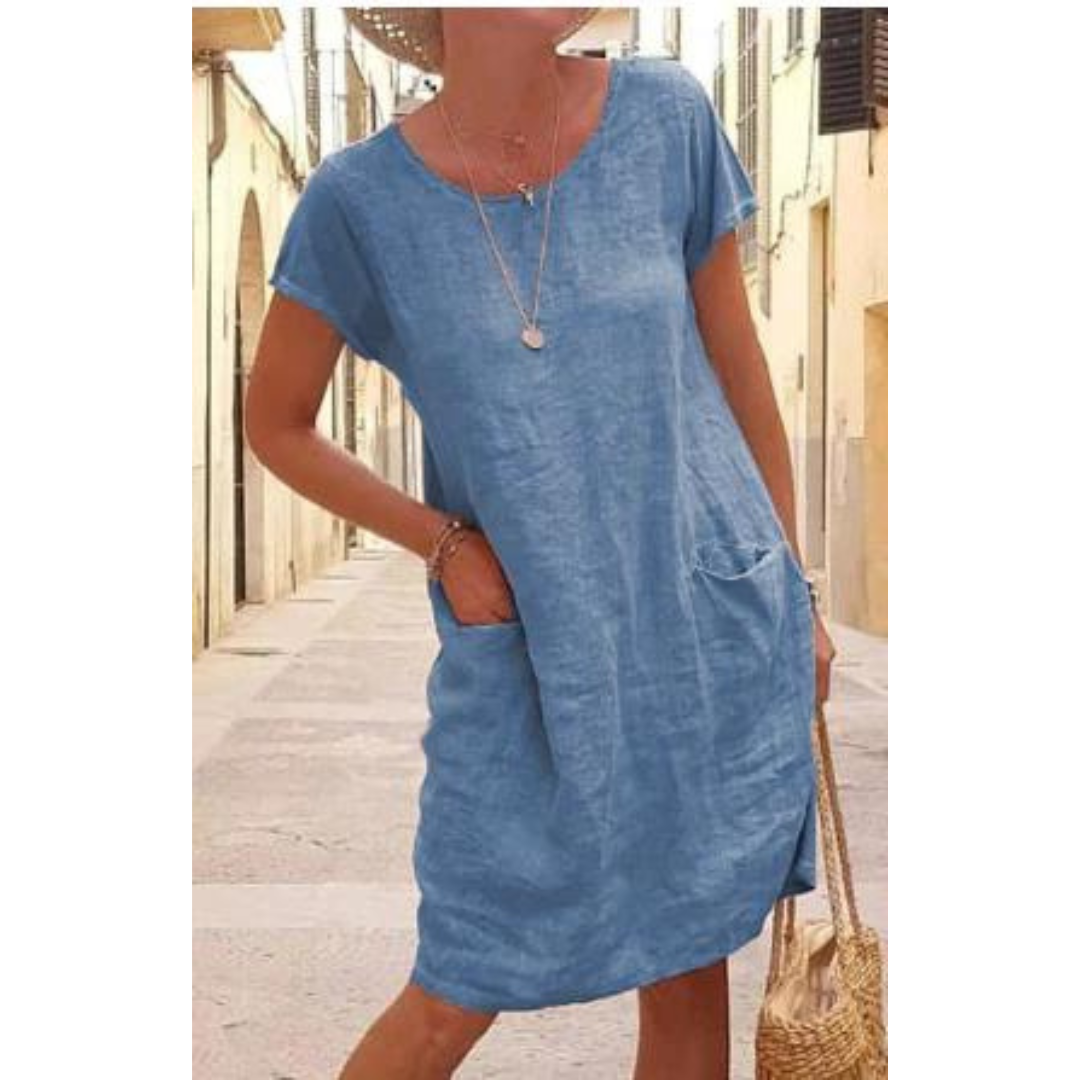 Robe décontractée pour femme avec poches, longueur genou