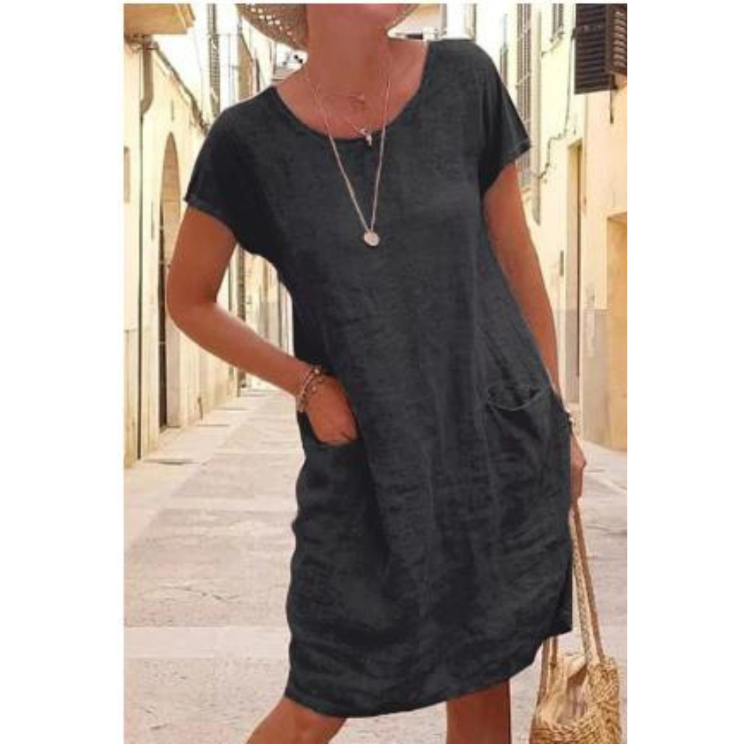 Robe décontractée pour femme avec poches, longueur genou
