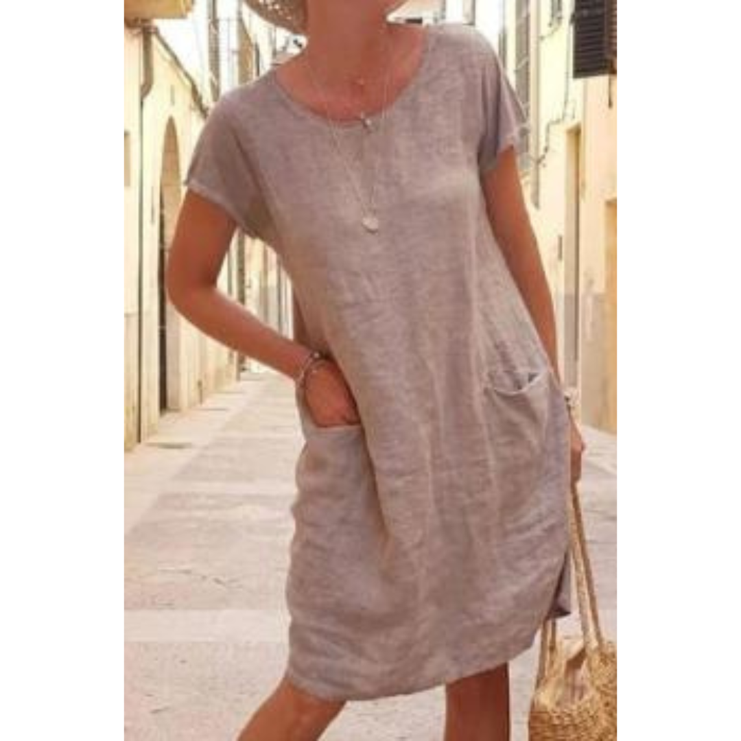 Robe décontractée pour femme avec poches, longueur genou