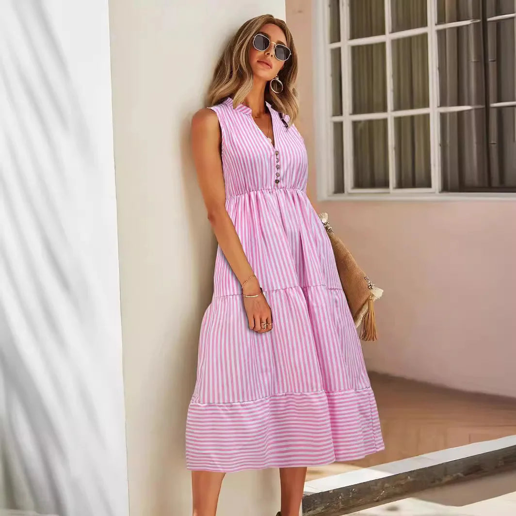 Robe élégante à rayures sans manches pour l’été
