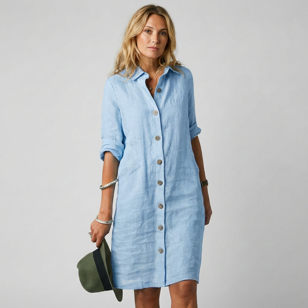 Robe en lin léger boutonnée devant