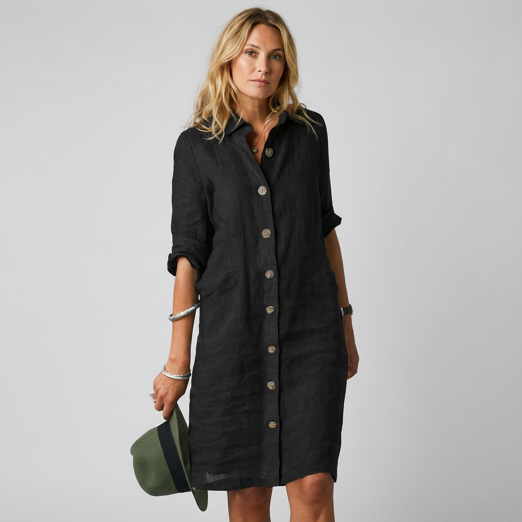 Robe en lin léger boutonnée devant