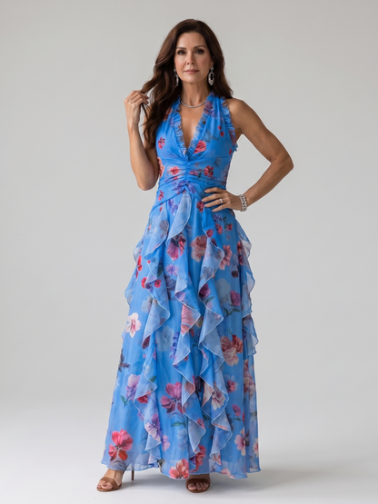 Robe longue à col américain pour femme