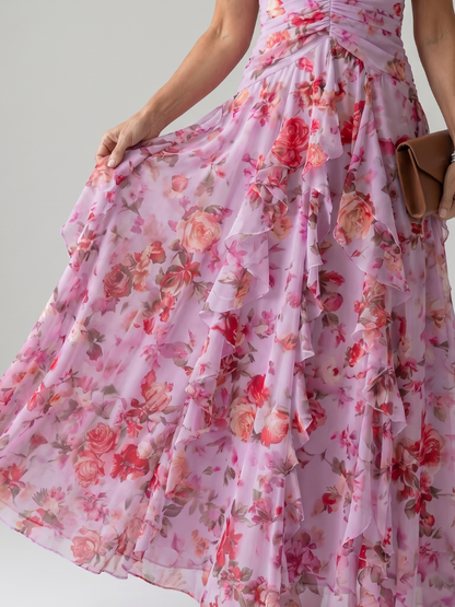 Robe longue à col américain pour femme