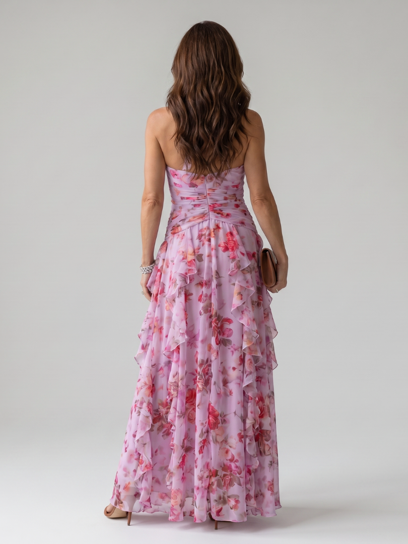 Robe longue à col américain pour femme