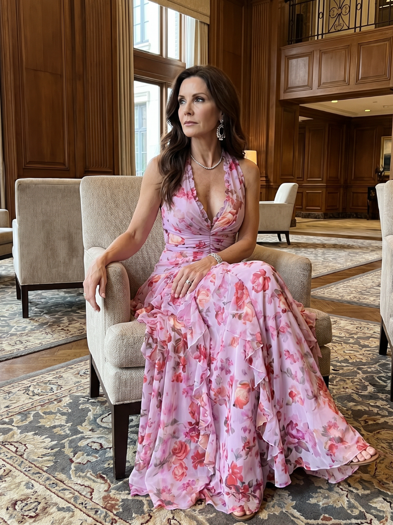 Robe longue à col américain pour femme