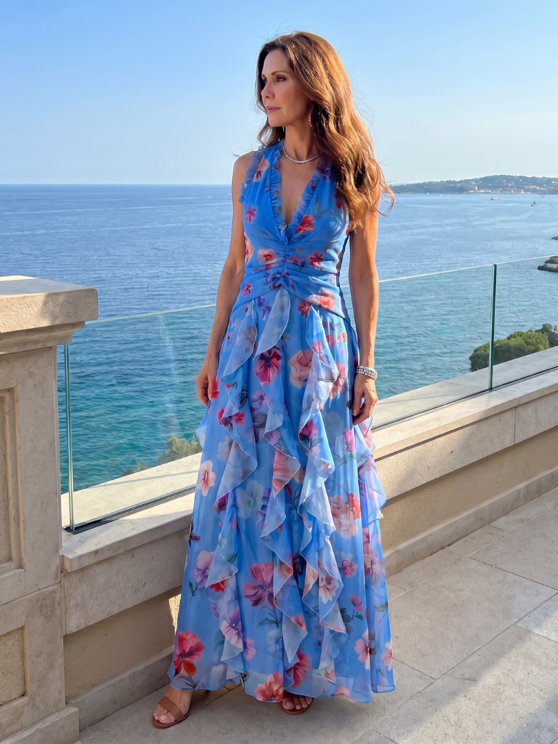 Robe longue à col américain pour femme