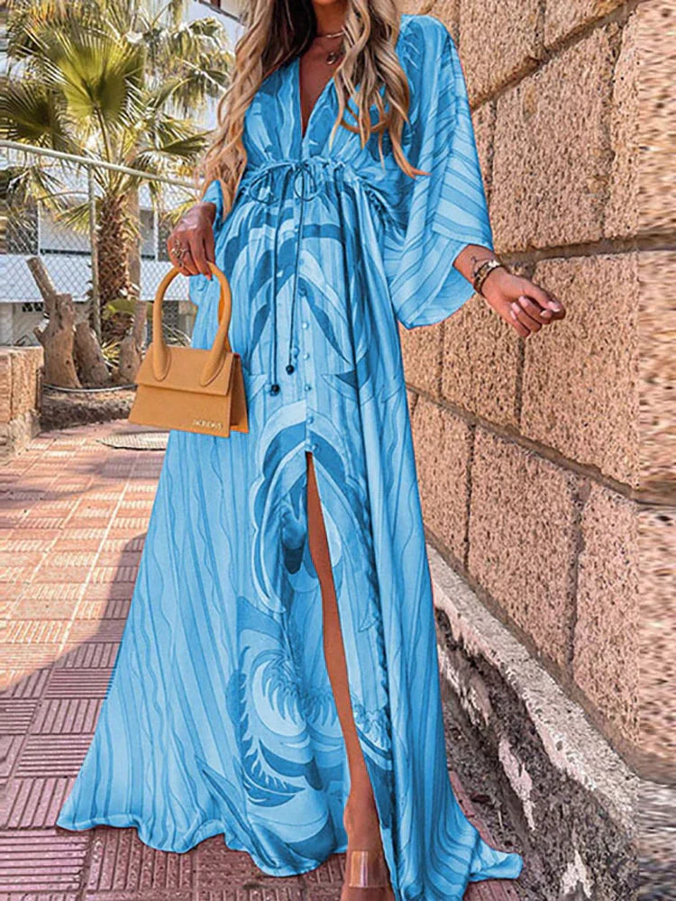 Robe longue à col en V pour femme