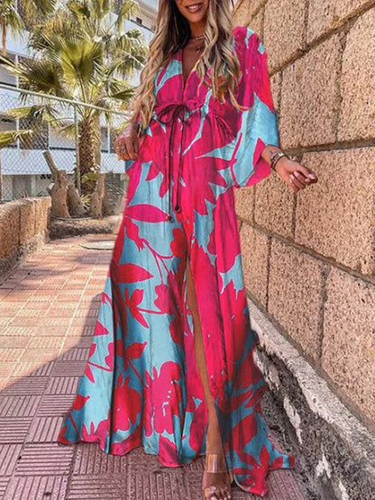 Robe longue à col en V pour femme