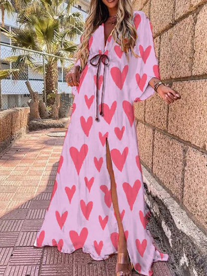 Robe longue à col en V pour femme