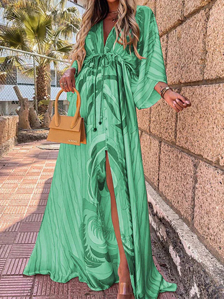 Robe longue à col en V pour femme