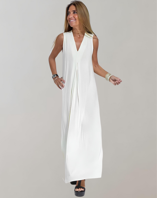 Robe longue à col en V pour une élégance estivale