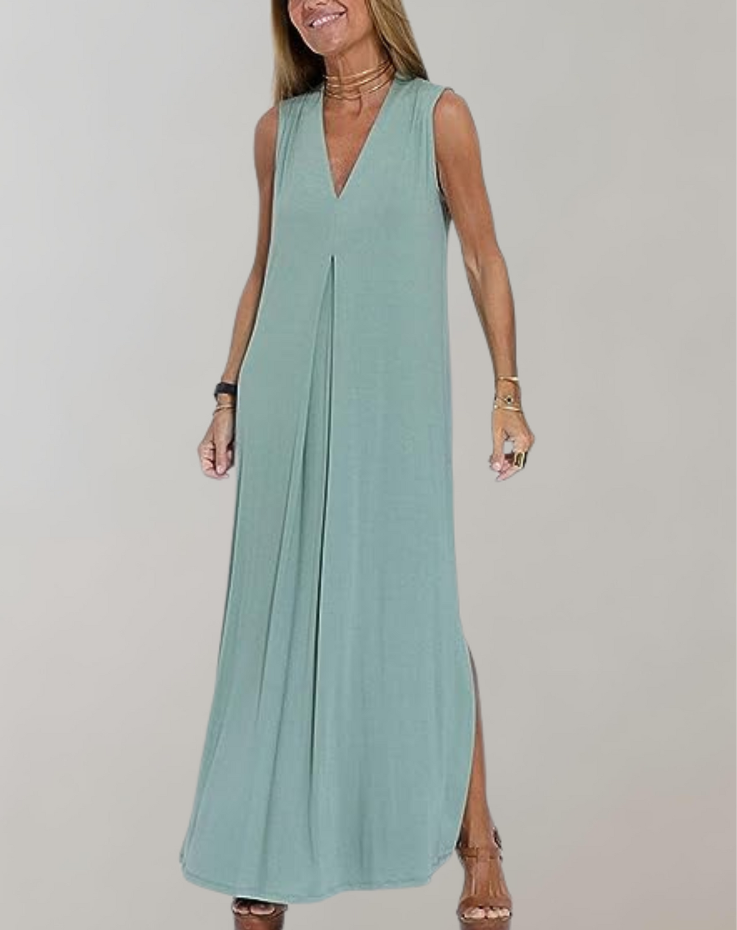 Robe longue à col en V pour une élégance estivale