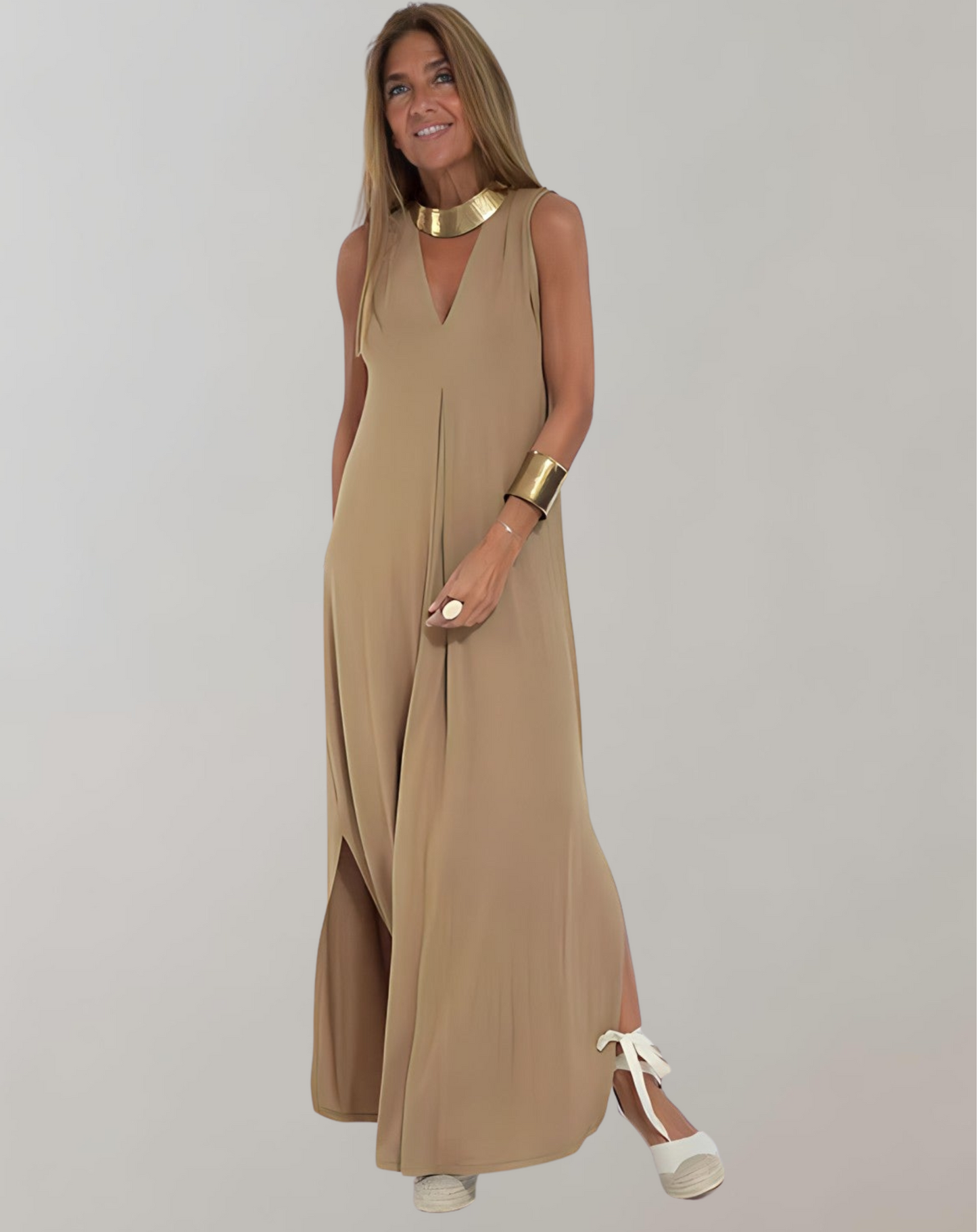 Robe longue à col en V pour une élégance estivale
