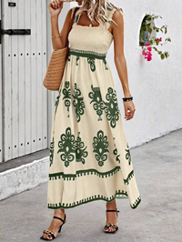 Robe longue à corsage smocké pour femme
