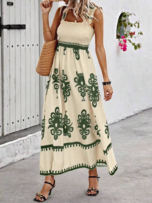 Robe longue à corsage smocké pour femme