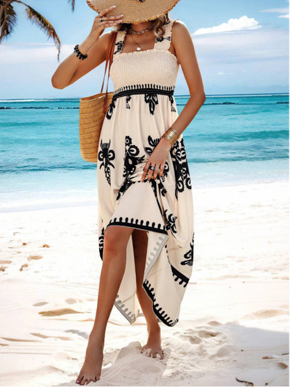 Robe longue à corsage smocké pour femme
