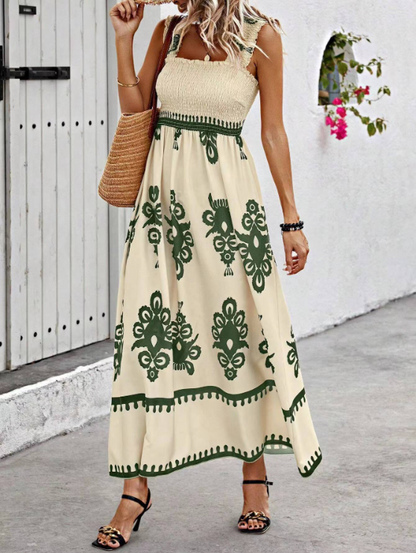 Robe longue à corsage smocké pour femme
