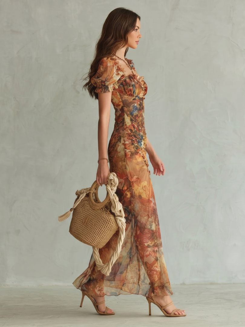 Robe longue à décolleté en cœur pour femme